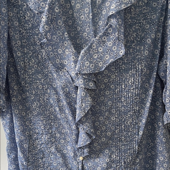 GAP Blue Floral Ruffle Front Button Blouse - Picture 2 of 5